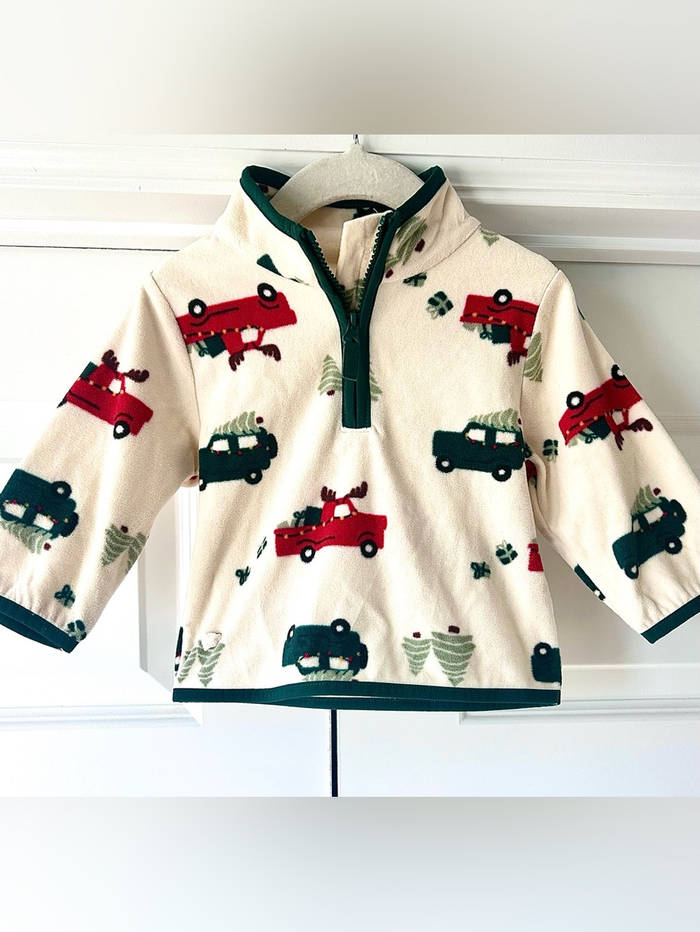 CARTER’S Child of Mine Christmas Tree Trucks Fleece Quarter-Zip Shirt 12 mo NWT